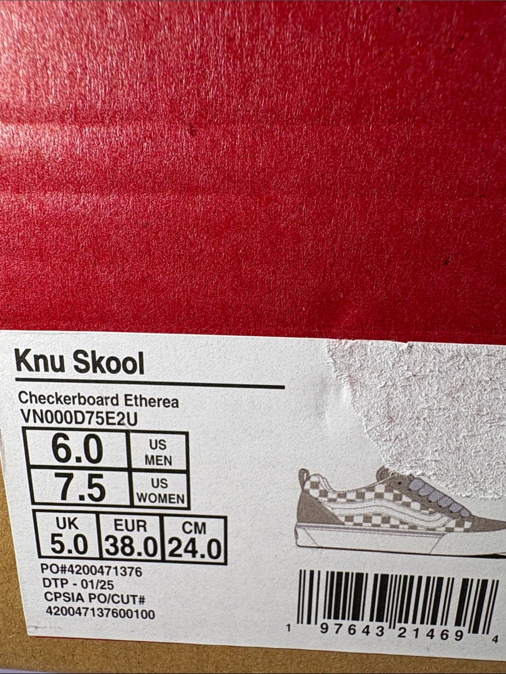 NWT Vans Knu Skool Checkerboard Skate Shoes Women’s 7.5 - Picture 8 of 10